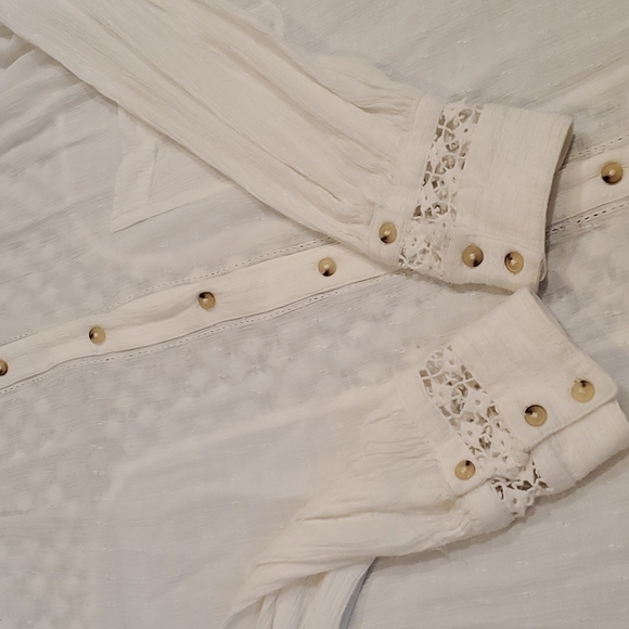 Free People Crochet Button Down in Ivory blouse top - Picture 11 of 12